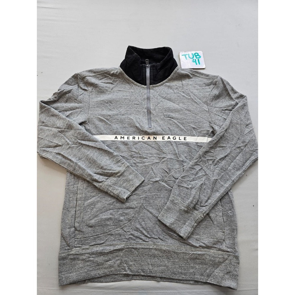 American Eagle Mens XS Quarter Zip Pullover Gray Logo Sweatshirt Mock Neck
